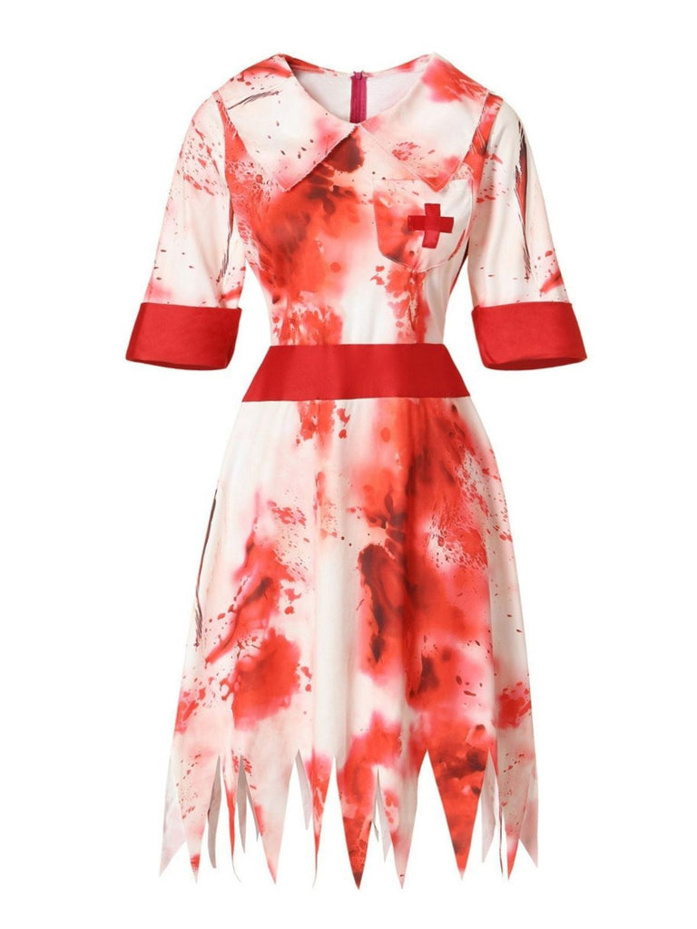 Abito da infermiera zombie macchie di sangue rosso anni '50
