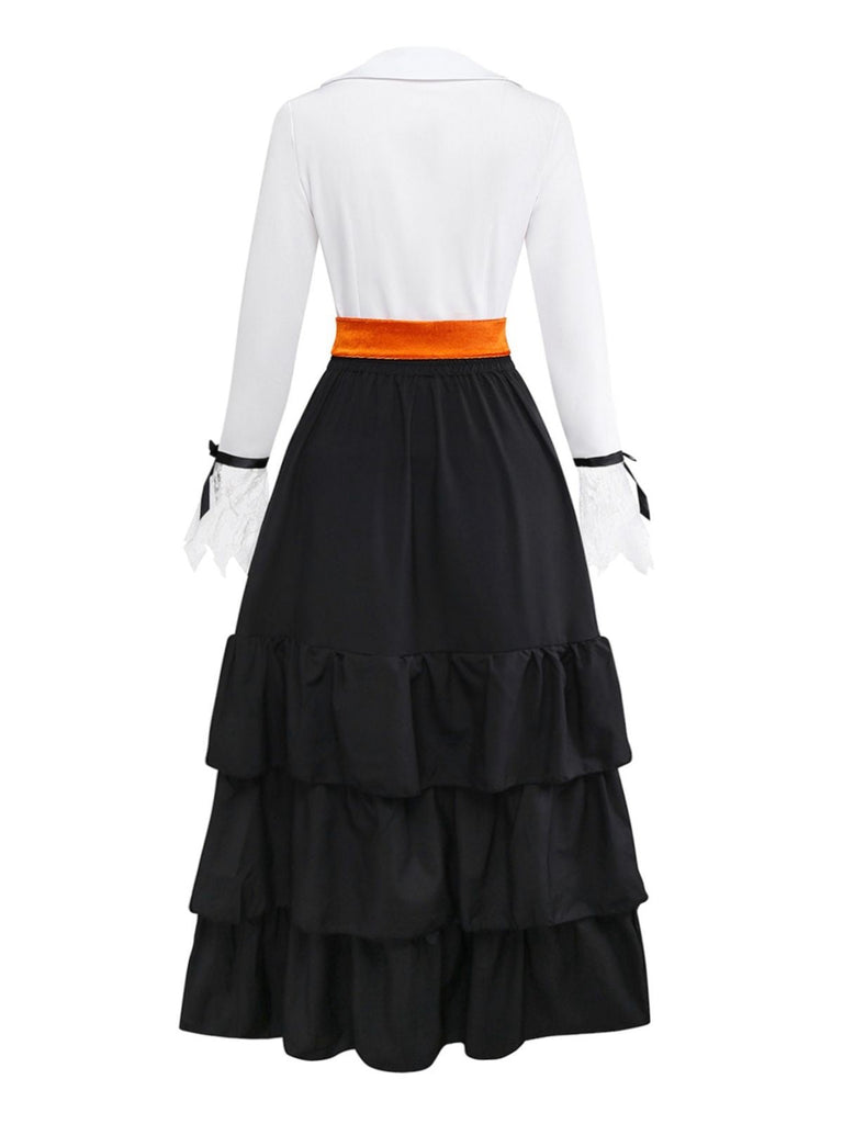 2PCS Camicetta e gonna strega con volant in pizzo nero anni '50
