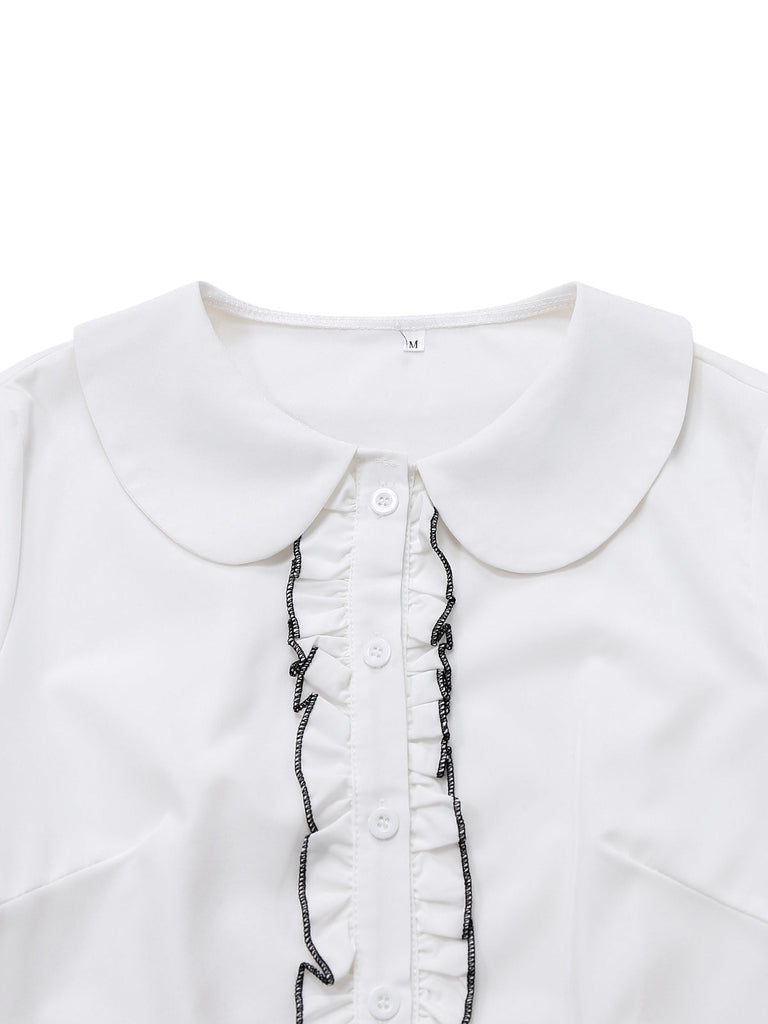 2PCS Camicetta e gonna strega con volant in pizzo nero anni '50