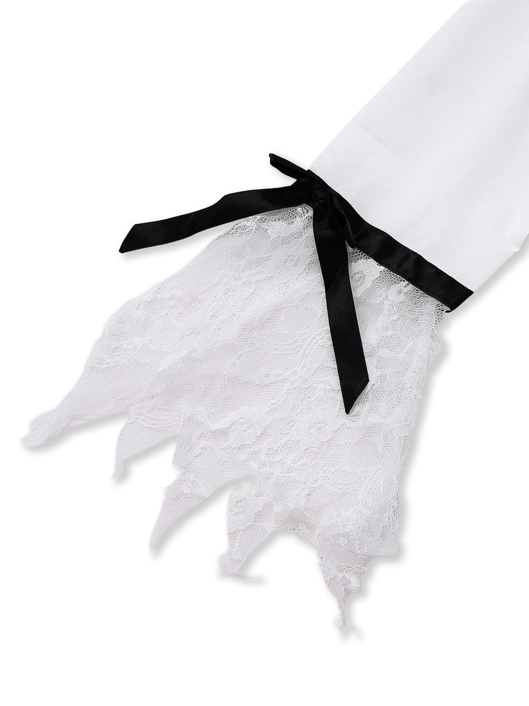 2PCS Camicetta e gonna strega con volant in pizzo nero anni '50