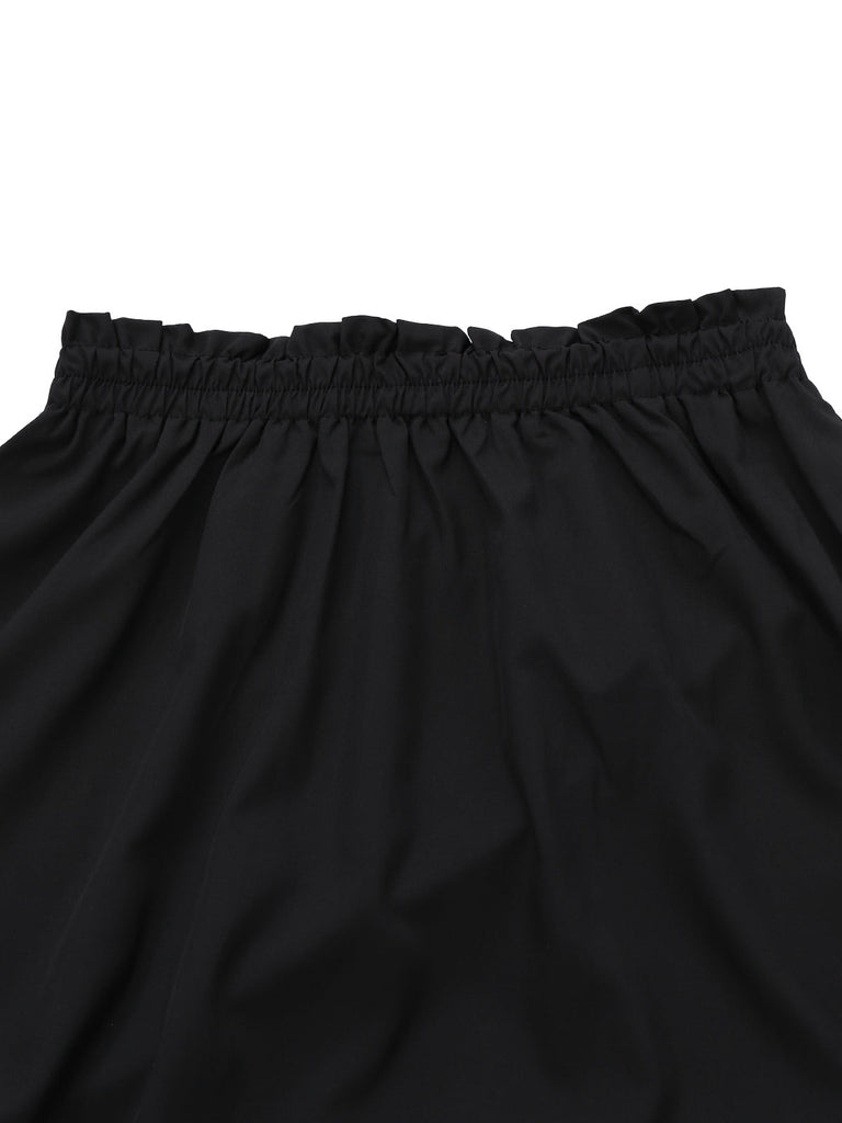 2PCS Camicetta e gonna strega con volant in pizzo nero anni '50