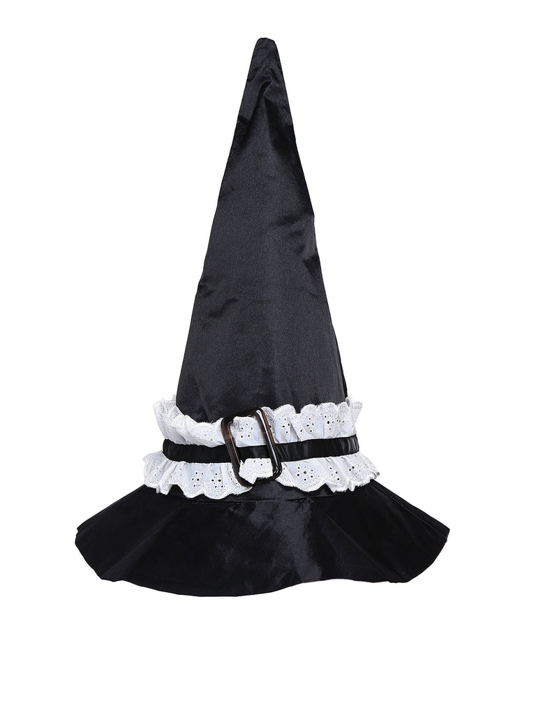 2PCS Camicetta e gonna strega con volant in pizzo nero anni '50