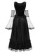 Abito patchwork in rete con mantello Halloween nero anni '80
