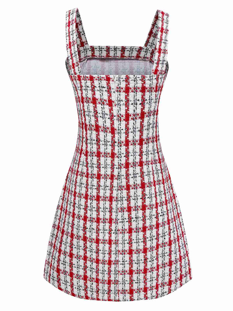 Abito gilet in tweed a quadri rosso anni '60