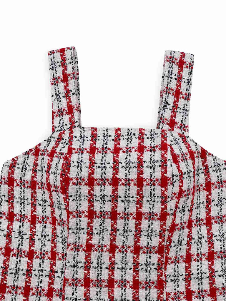 Abito gilet in tweed a quadri rosso anni '60