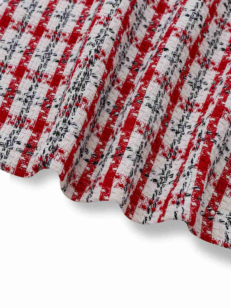 Abito gilet in tweed a quadri rosso anni '60