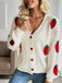 Cardigan in maglia con spalle cadenti e fragole beige anni '50