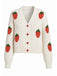 Cardigan in maglia con spalle cadenti e fragole beige anni '50