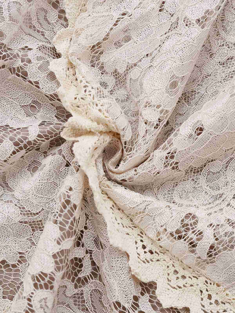 Completo abito da sposa vampiro in pizzo beige anni '30