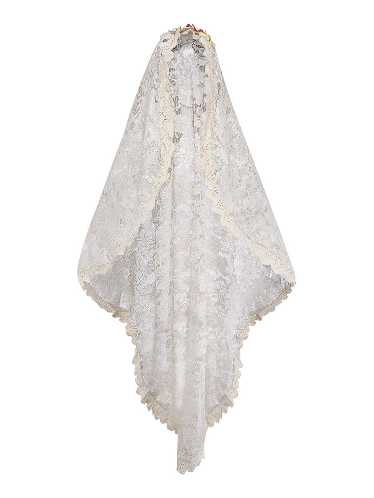Completo abito da sposa vampiro in pizzo beige anni '30