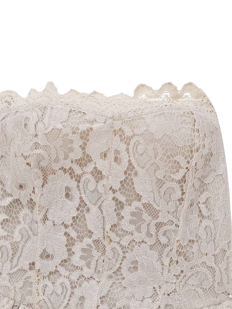 Completo abito da sposa vampiro in pizzo beige anni '30