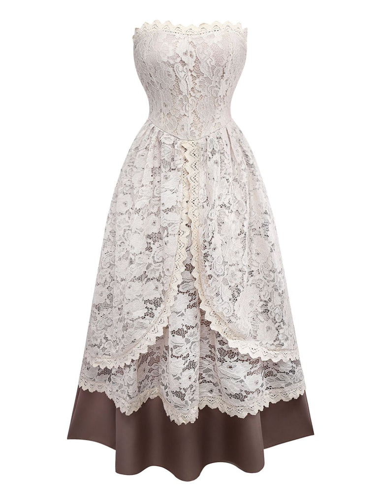 Completo abito da sposa vampiro in pizzo beige anni '30