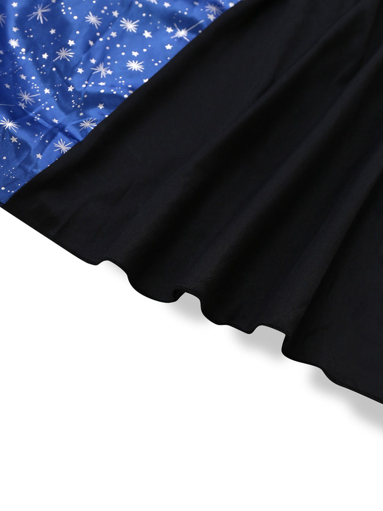 Abito con cappuccio e lacci da strega nero e blu anni '30