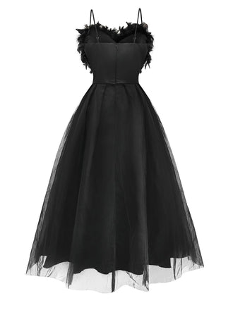 Abito in rete di piume 3D nero anni '30