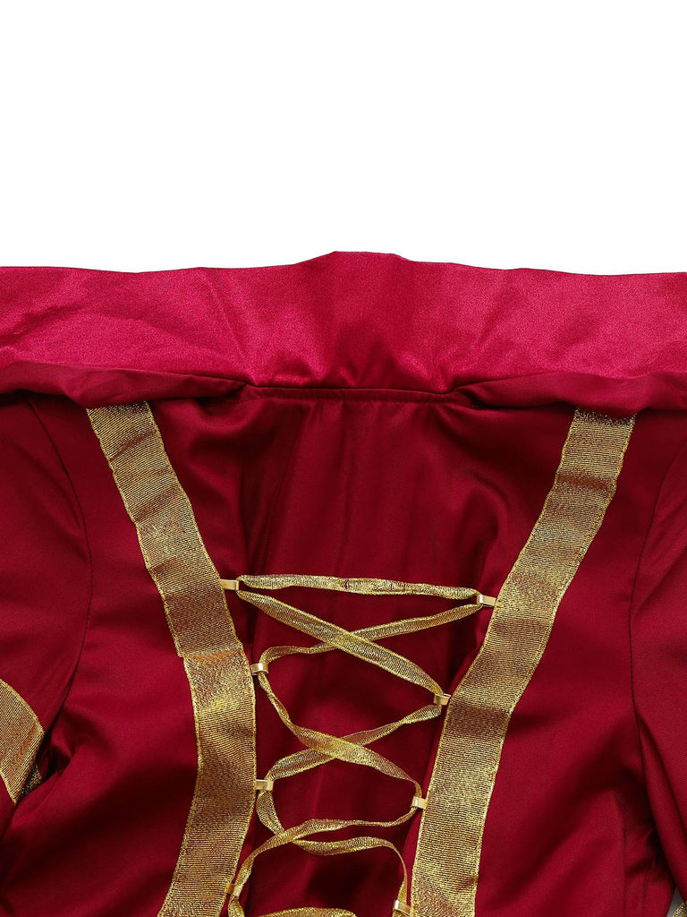 Abito vittoriano medievale con lacci rosso anni '30