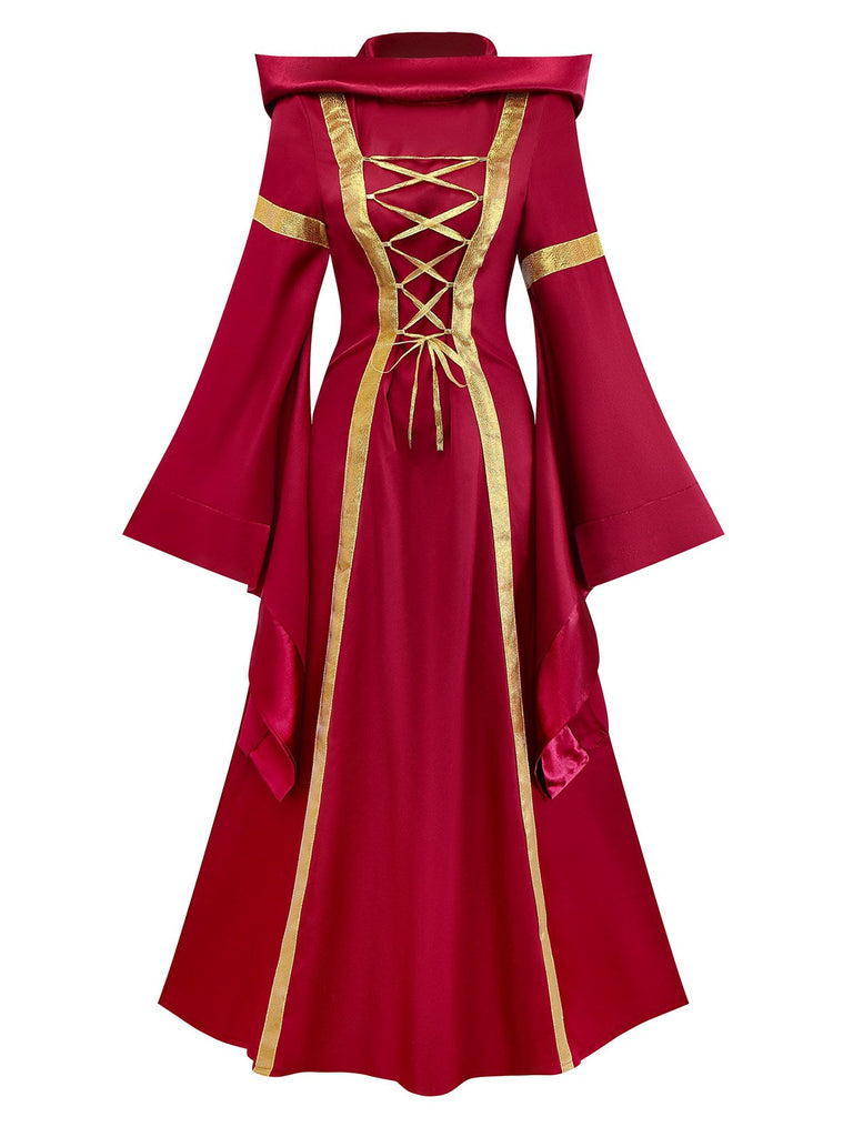 Abito vittoriano medievale con lacci rosso anni '30