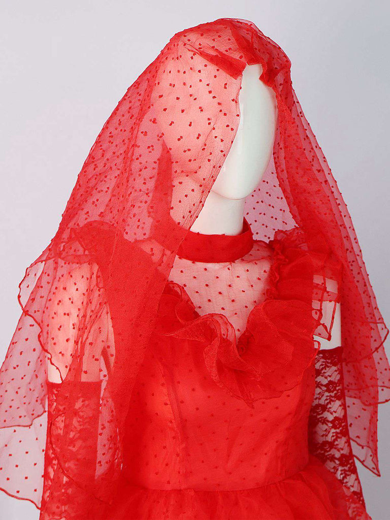 Completo abito a pois sposa fantasma Halloween rosso anni '50