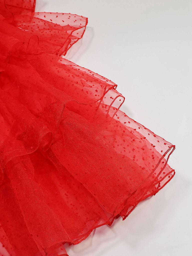 Completo abito a pois sposa fantasma Halloween rosso anni '50