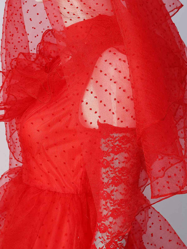 Completo abito a pois sposa fantasma Halloween rosso anni '50