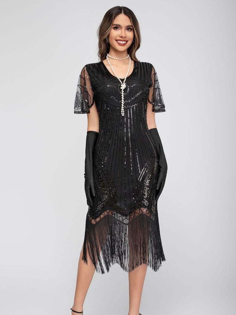 Abito Charleston nappe in paillettes  con scollo a barchetta anni '20