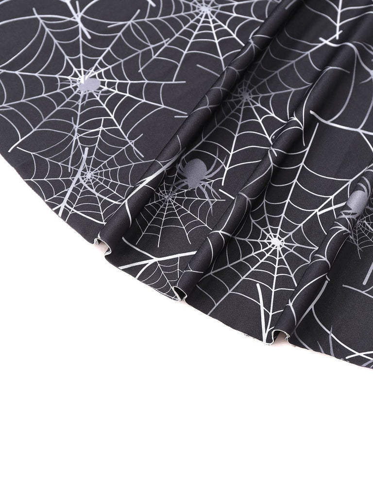 Abito senza maniche con ragnatela Halloween nero anni '50