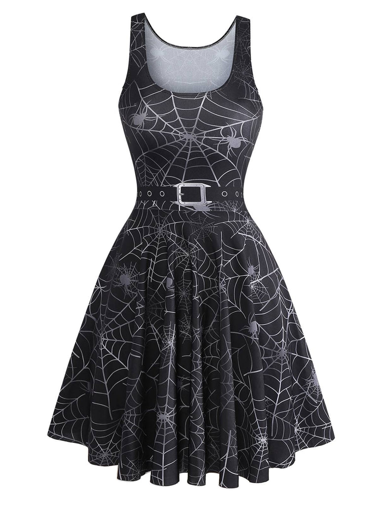 Abito senza maniche con ragnatela Halloween nero anni '50