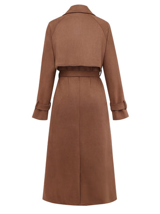 Cappotto doppiopetto in pelle scamosciata con revers marrone anni '50