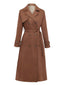 Cappotto doppiopetto in pelle scamosciata con revers marrone anni '50