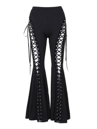 Pantaloni punk con coulisse e lacci nero anni '80