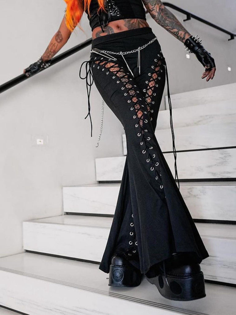 Pantaloni punk con coulisse e lacci nero anni '80