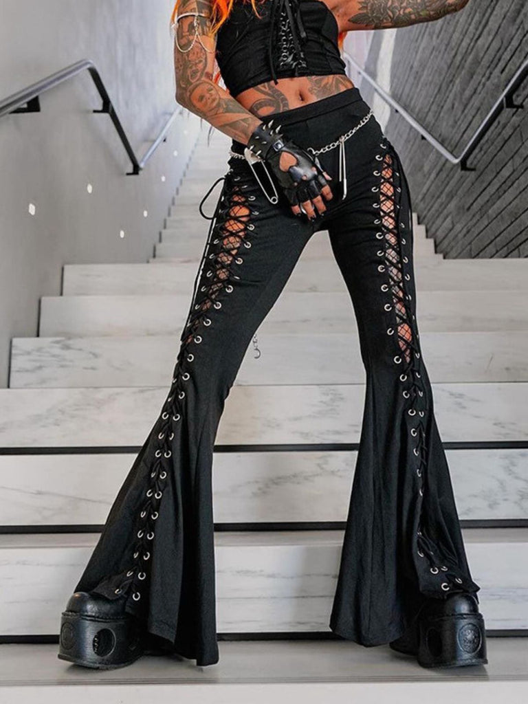 Pantaloni punk con coulisse e lacci nero anni '80