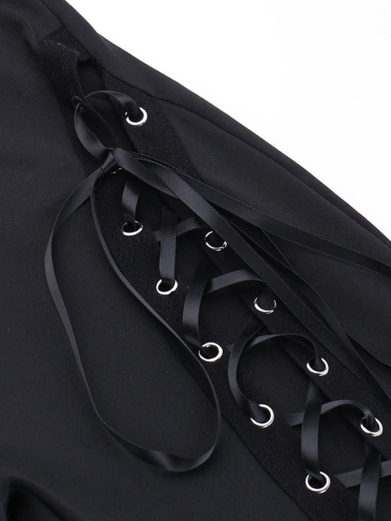 Pantaloni punk con coulisse e lacci nero anni '80