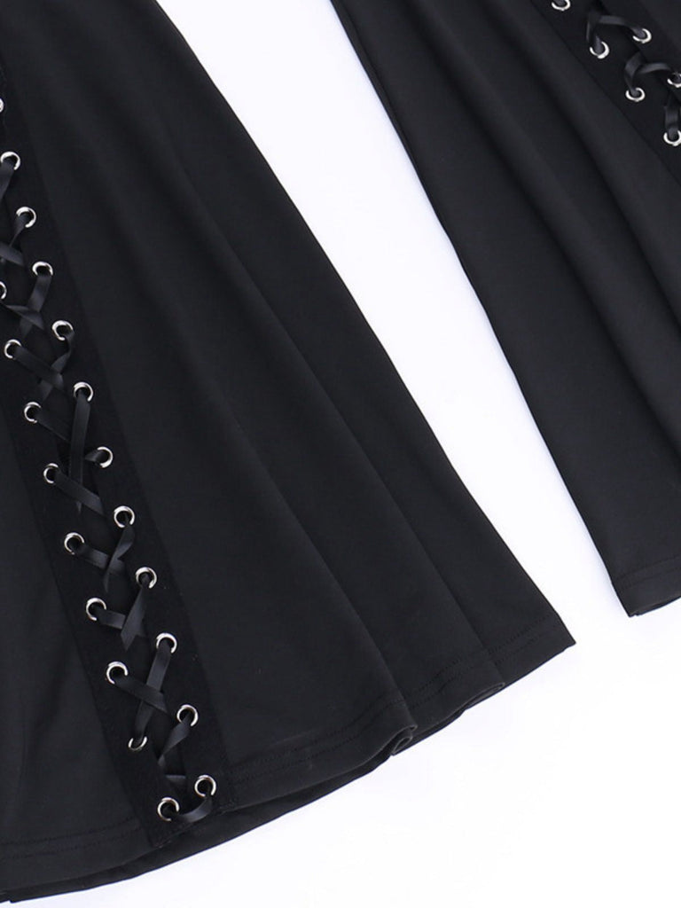Pantaloni punk con coulisse e lacci nero anni '80