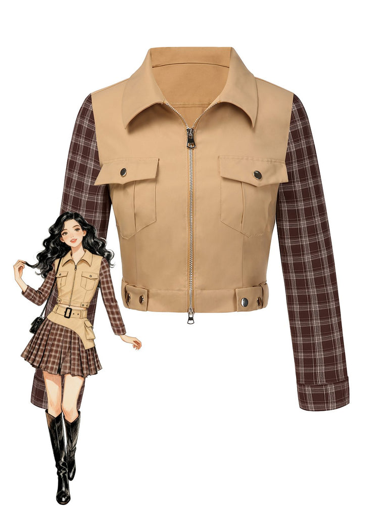 [Prevendita] Giacca con cerniera a quadri con revers cachi anni '60