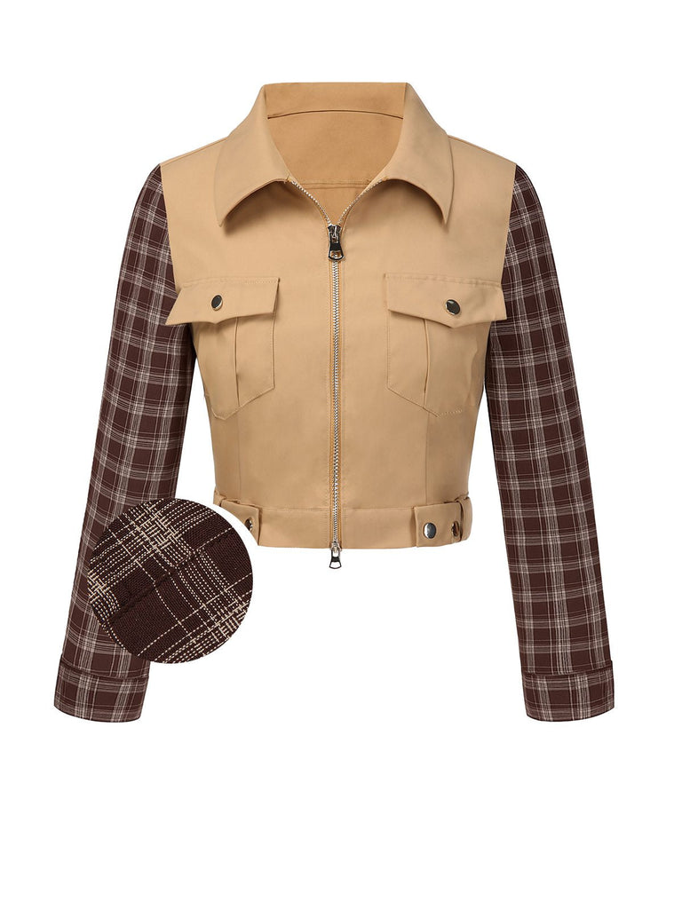 [Prevendita] Giacca con cerniera a quadri con revers cachi anni '60