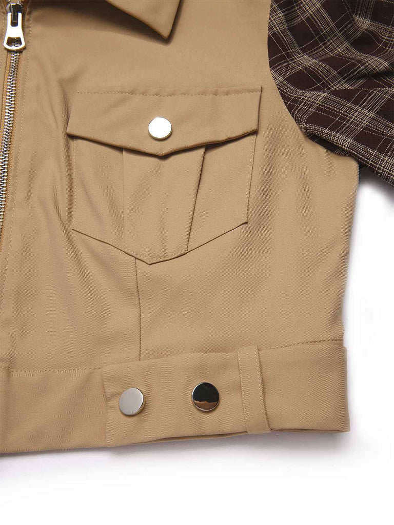 [Prevendita] Giacca con cerniera a quadri con revers cachi anni '60