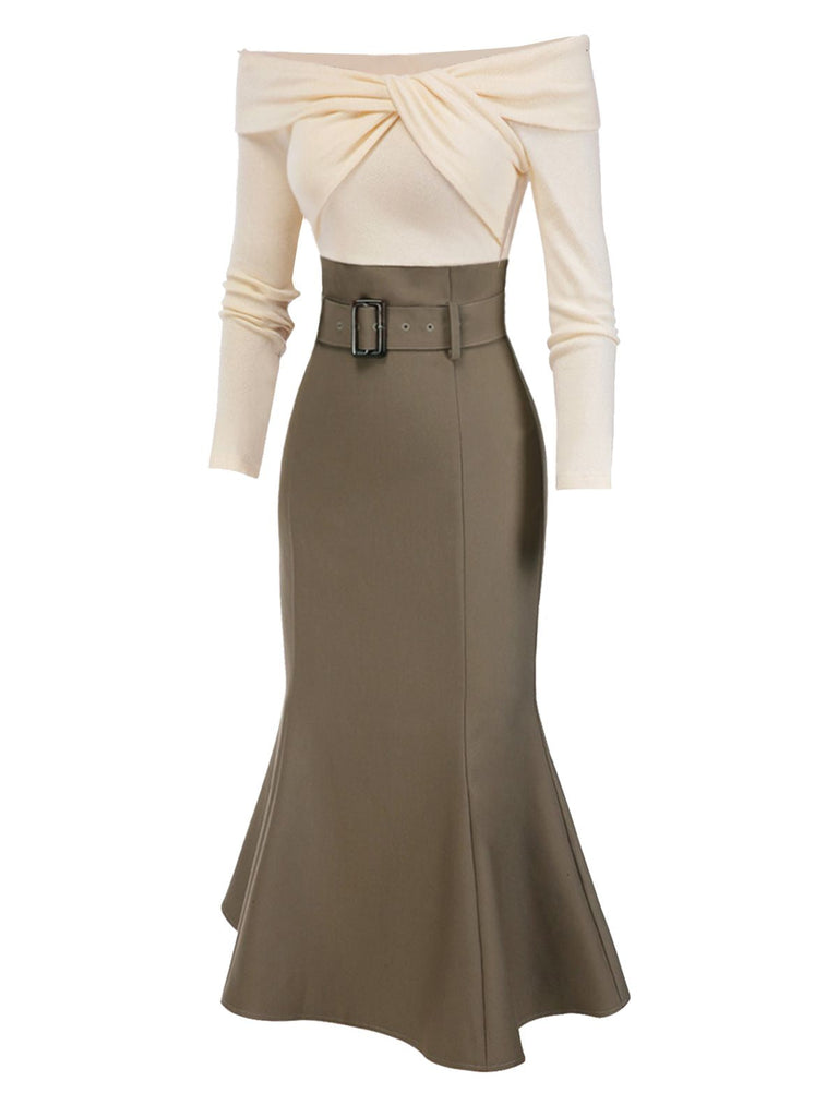 [Prevendita] Abito da sirena in maglia con spalle scoperte nero anni '30