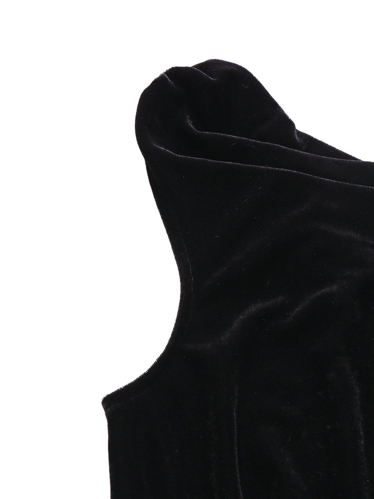 [Prevendita] Abito nero in velluto con spilla di piume anni '30