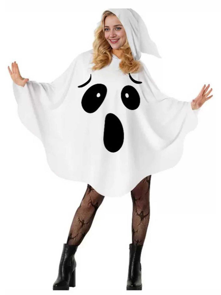 Mantello con cappuccio e fantasma Halloween bianco anni '70