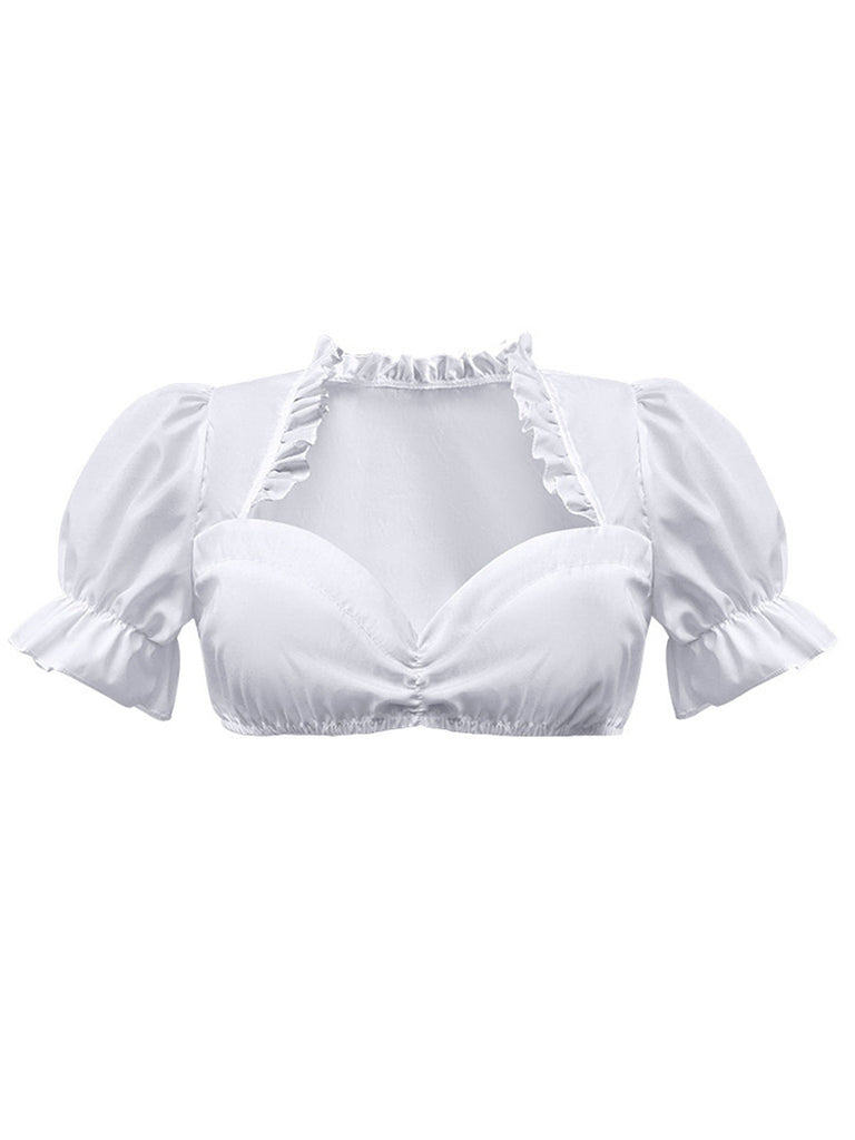 Top corto con maniche a sbuffo bianco anni '50