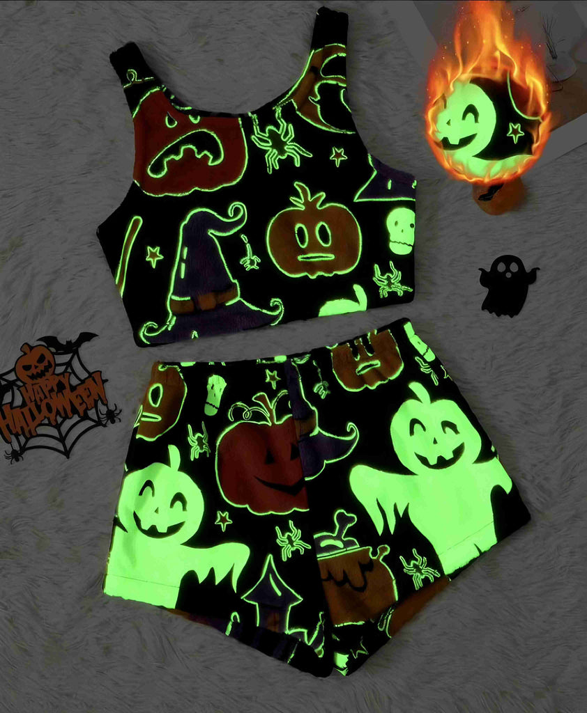 Pigiama in flanella con fantasma luminoso Halloween nero anni '70