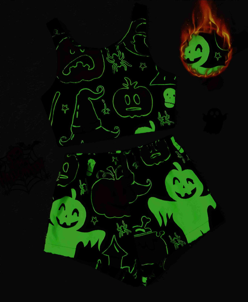 Pigiama in flanella con fantasma luminoso Halloween nero anni '70