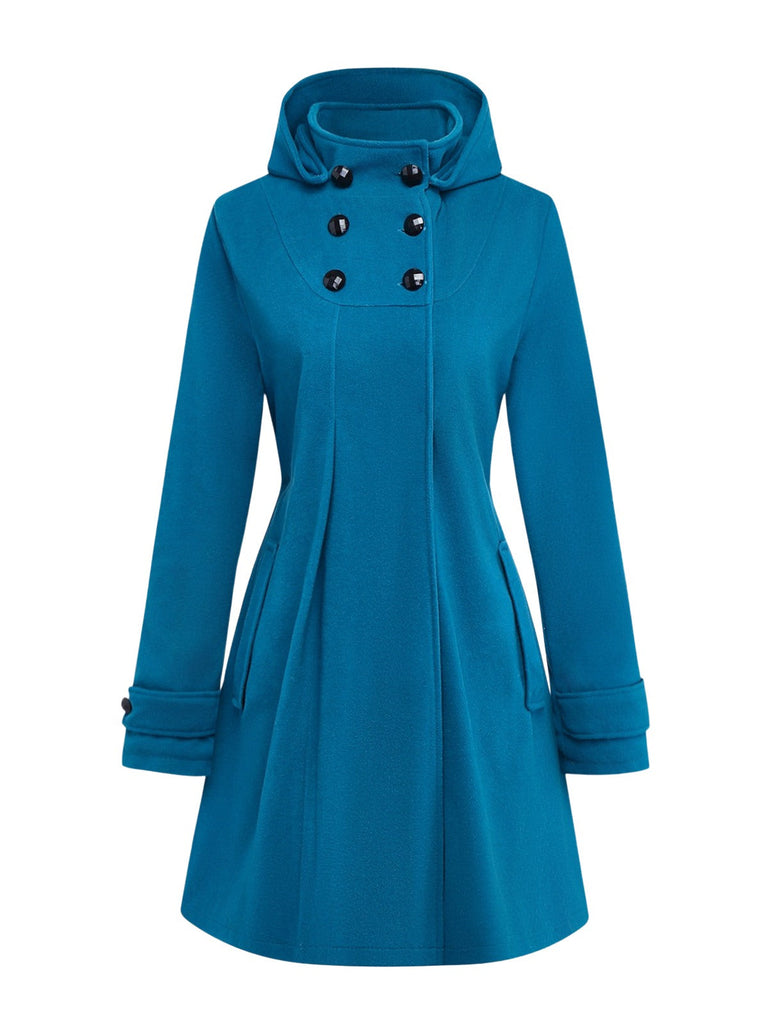 Cappotto con cappuccio in finta lana blu anni '30