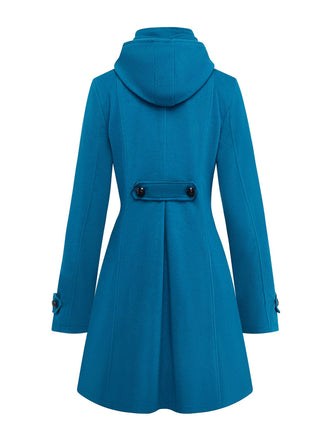 Cappotto con cappuccio in finta lana blu anni '30