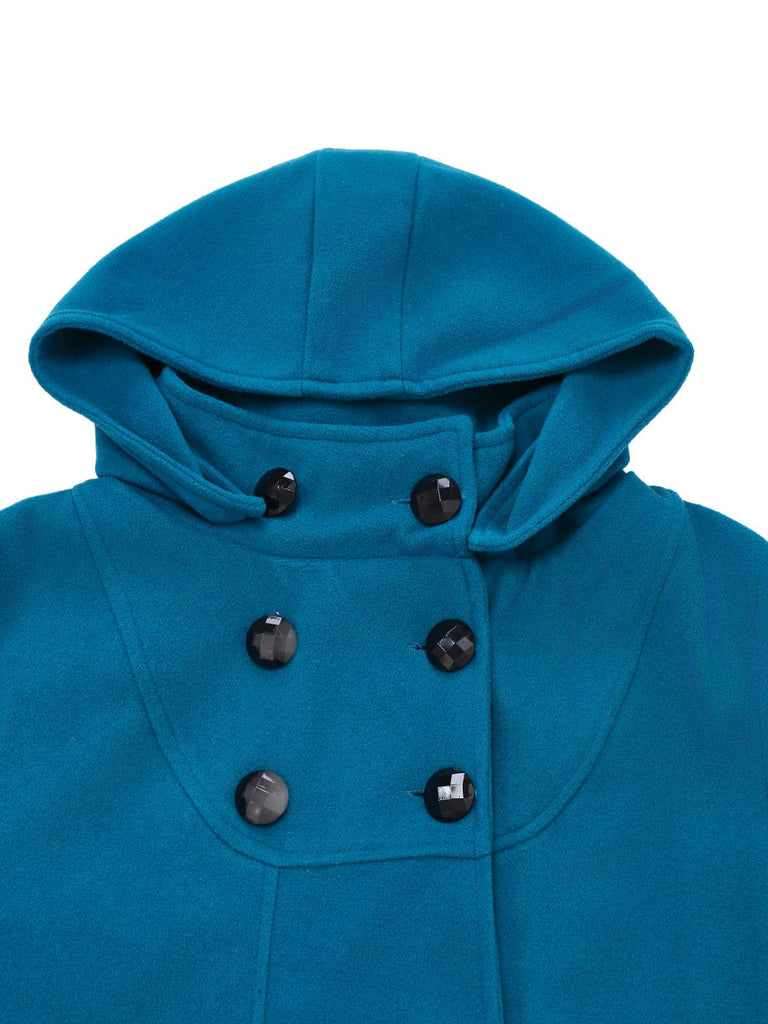 Cappotto con cappuccio in finta lana blu anni '30