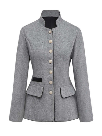 Giacca con bottoni in finta lana collo alto grigia anni '40