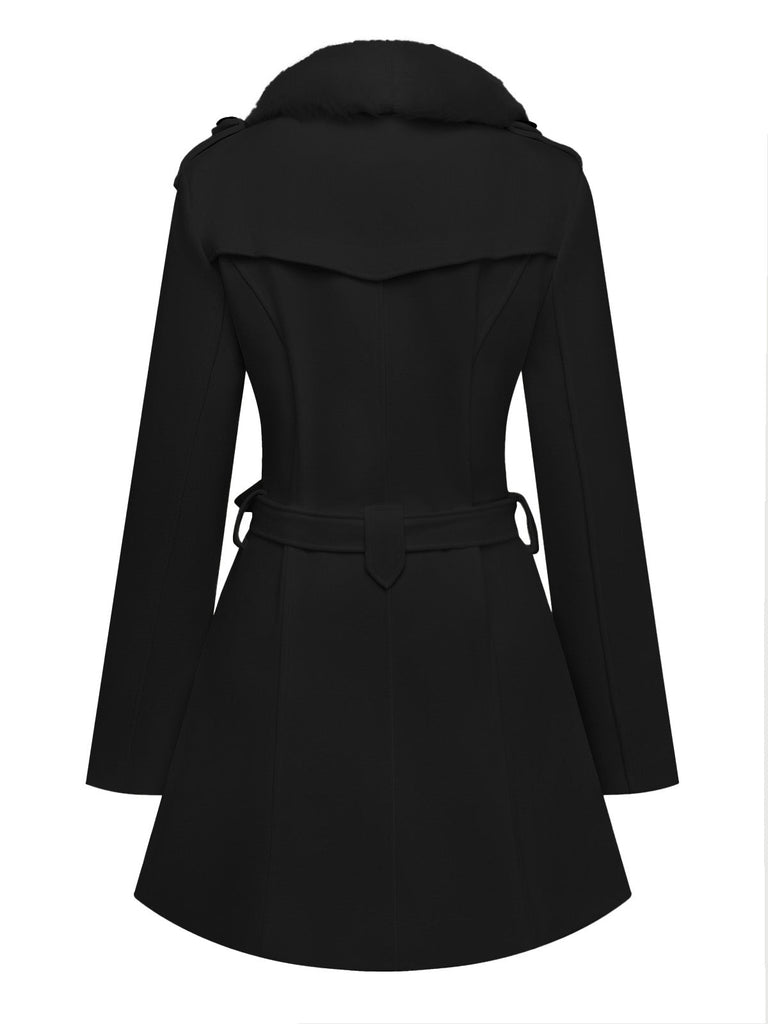 Cappotto con bottoni in pelliccia sintetica rimovibile anni '40