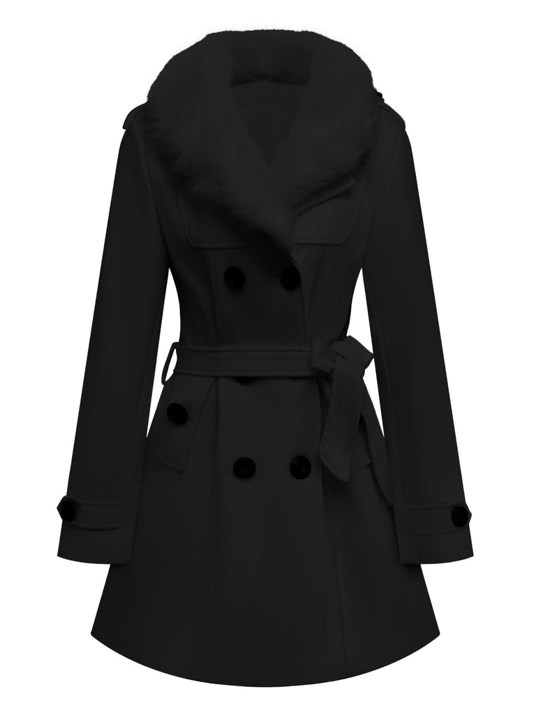Cappotto con bottoni in pelliccia sintetica rimovibile anni '40