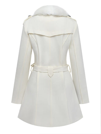 Cappotto con bottoni in pelliccia sintetica rimovibile anni '40