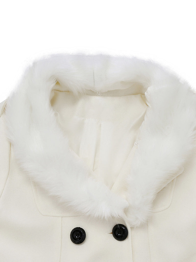 Cappotto con bottoni in pelliccia sintetica rimovibile anni '40